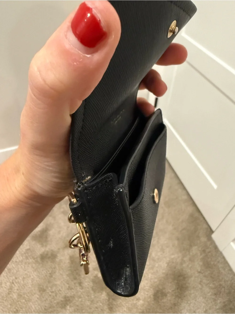 Tory Burch Black Saffiano Leather Key Wallet with Gold Hardware